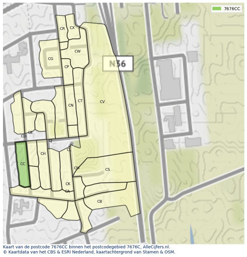 Afbeelding van het postcodegebied 7676 CC op de kaart.