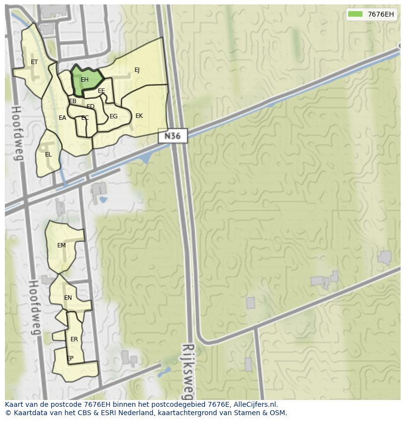 Afbeelding van het postcodegebied 7676 EH op de kaart.