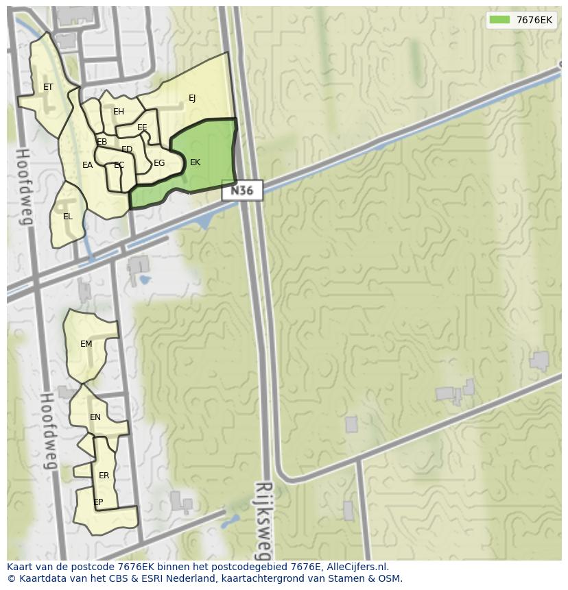 Afbeelding van het postcodegebied 7676 EK op de kaart.