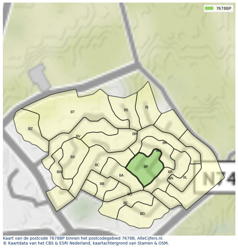 Afbeelding van het postcodegebied 7678 BP op de kaart.