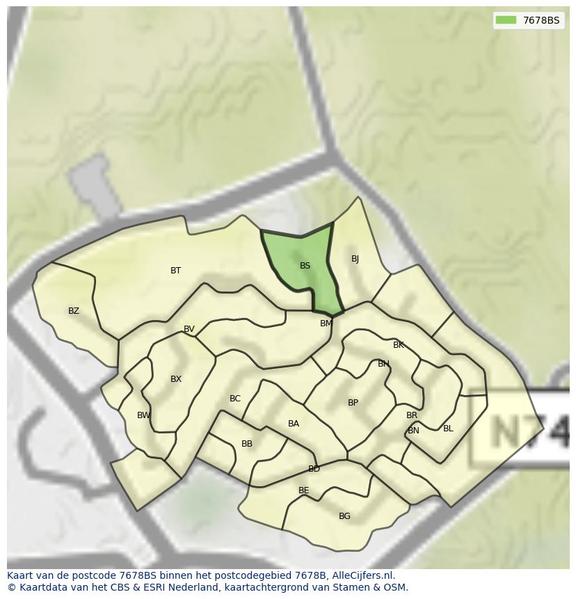 Afbeelding van het postcodegebied 7678 BS op de kaart.
