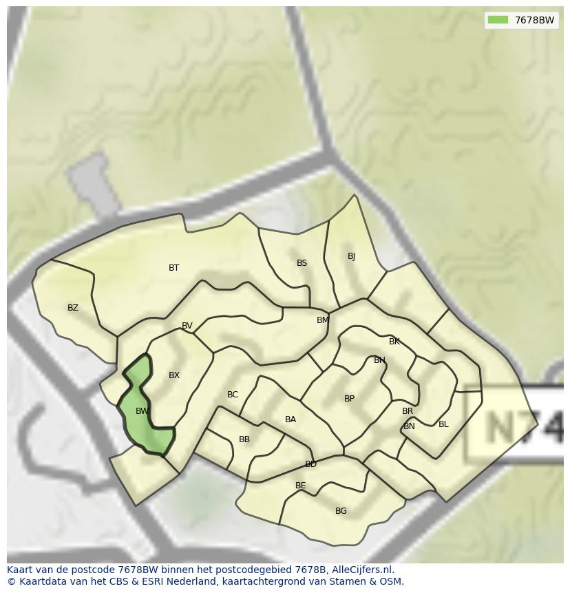 Afbeelding van het postcodegebied 7678 BW op de kaart.