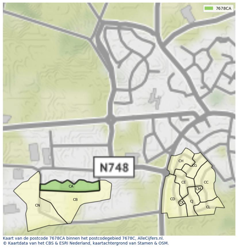 Afbeelding van het postcodegebied 7678 CA op de kaart.