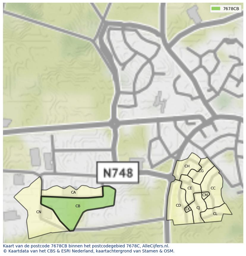 Afbeelding van het postcodegebied 7678 CB op de kaart.