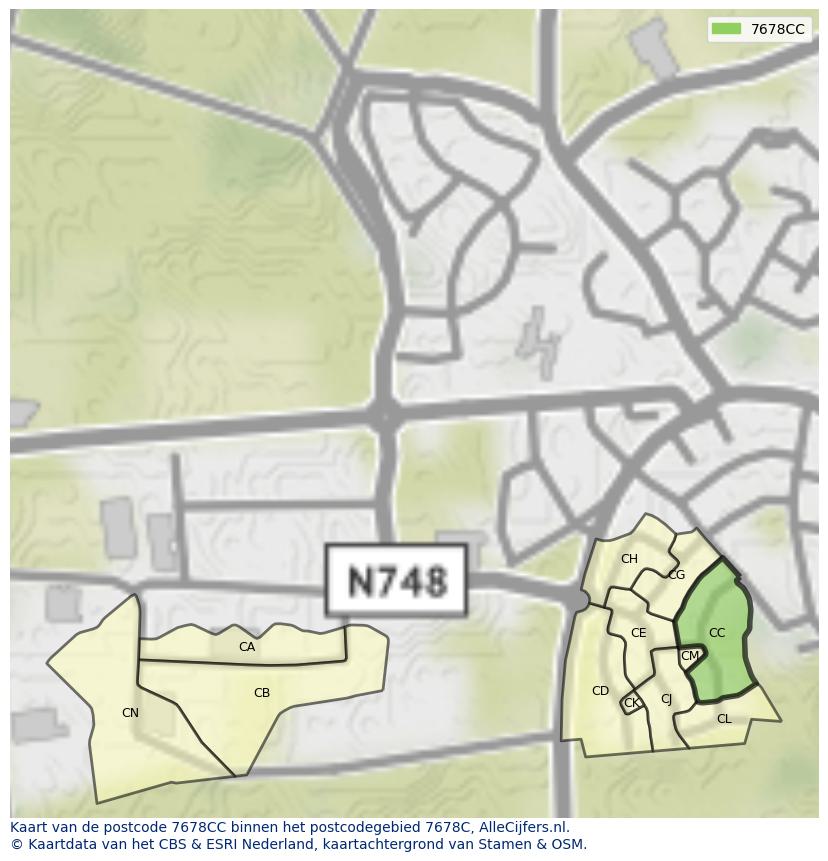 Afbeelding van het postcodegebied 7678 CC op de kaart.