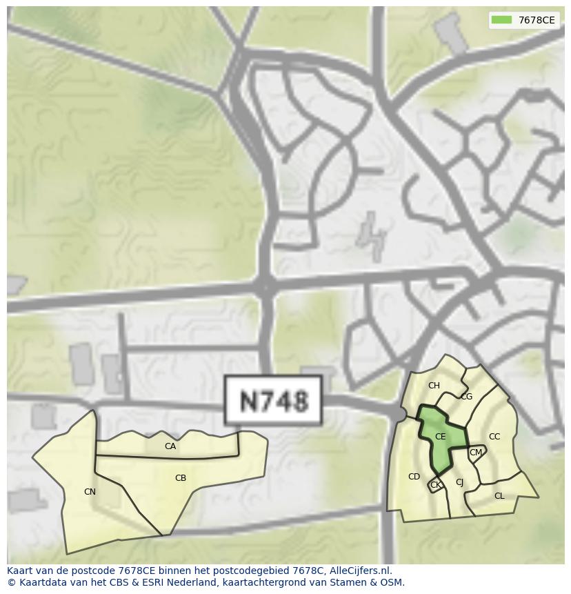 Afbeelding van het postcodegebied 7678 CE op de kaart.