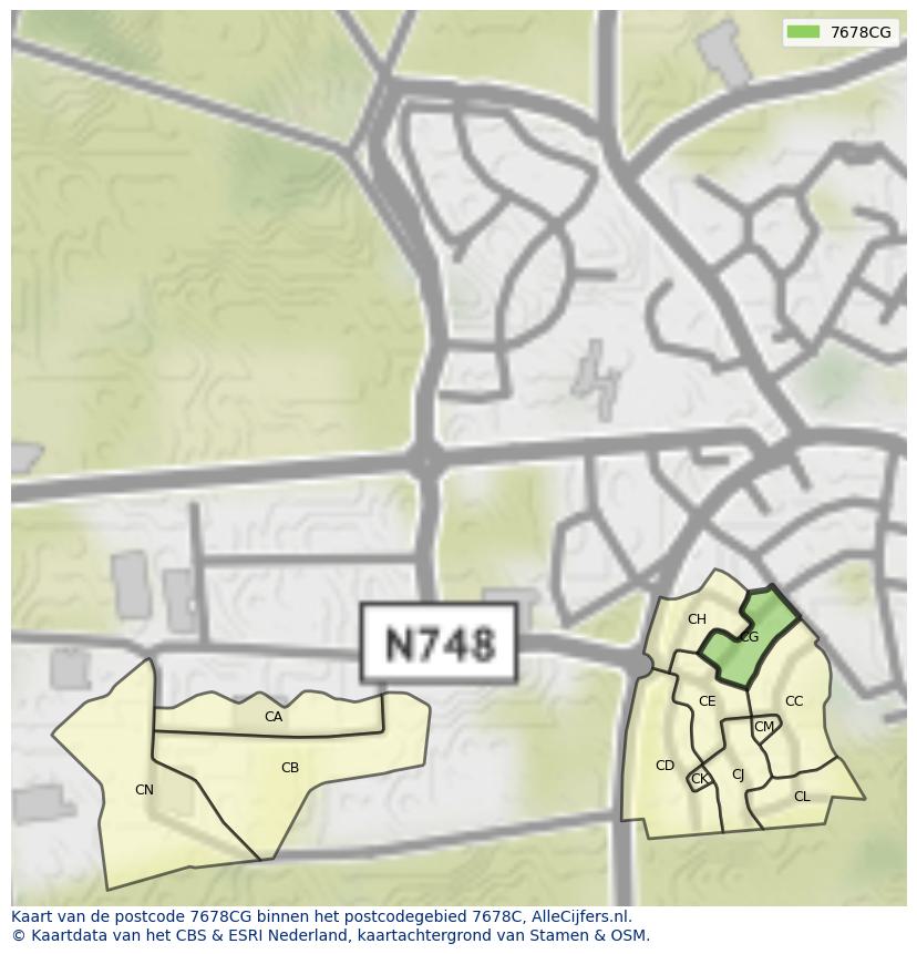 Afbeelding van het postcodegebied 7678 CG op de kaart.