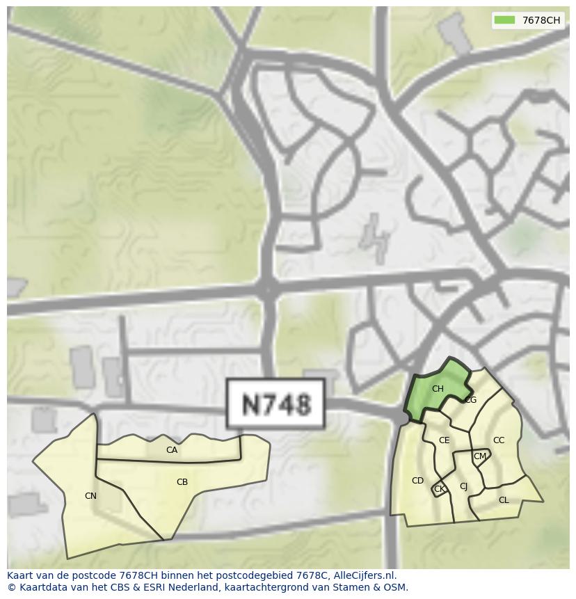Afbeelding van het postcodegebied 7678 CH op de kaart.