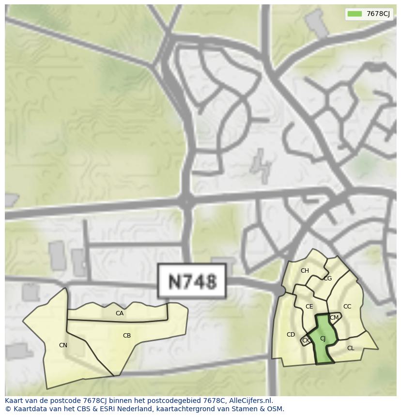 Afbeelding van het postcodegebied 7678 CJ op de kaart.