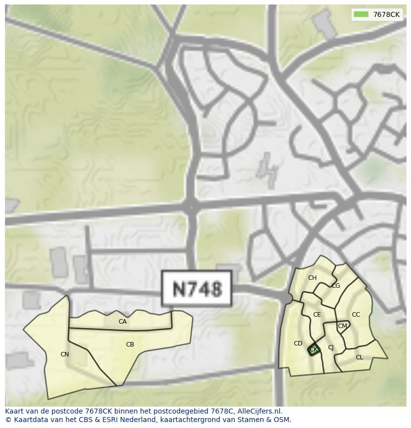 Afbeelding van het postcodegebied 7678 CK op de kaart.