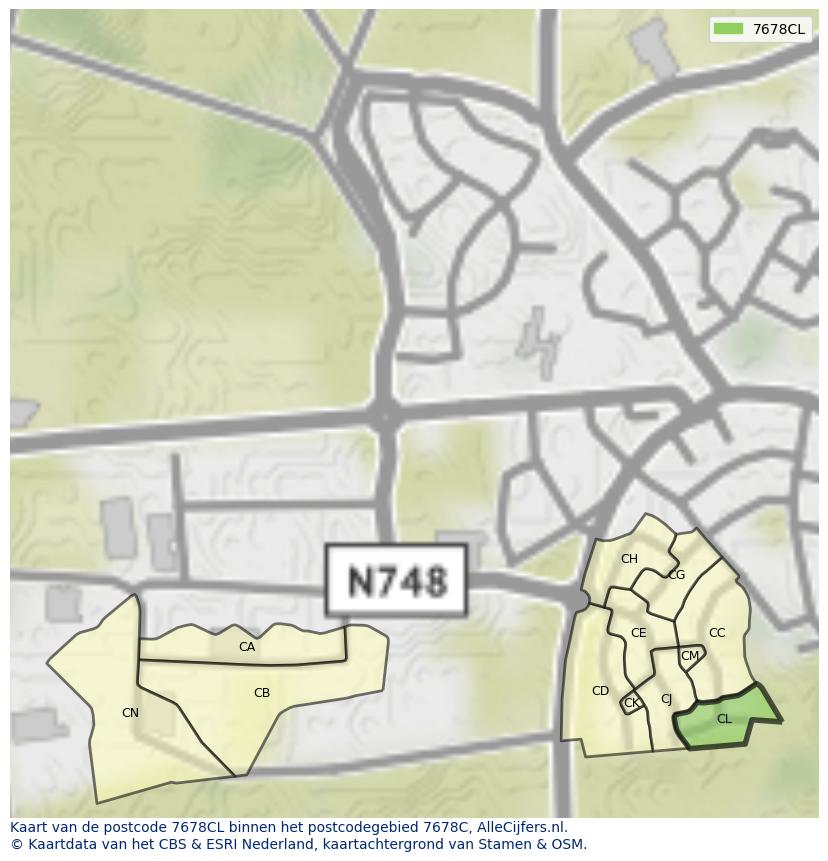 Afbeelding van het postcodegebied 7678 CL op de kaart.