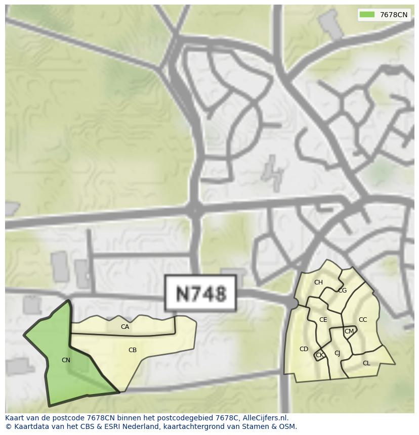 Afbeelding van het postcodegebied 7678 CN op de kaart.