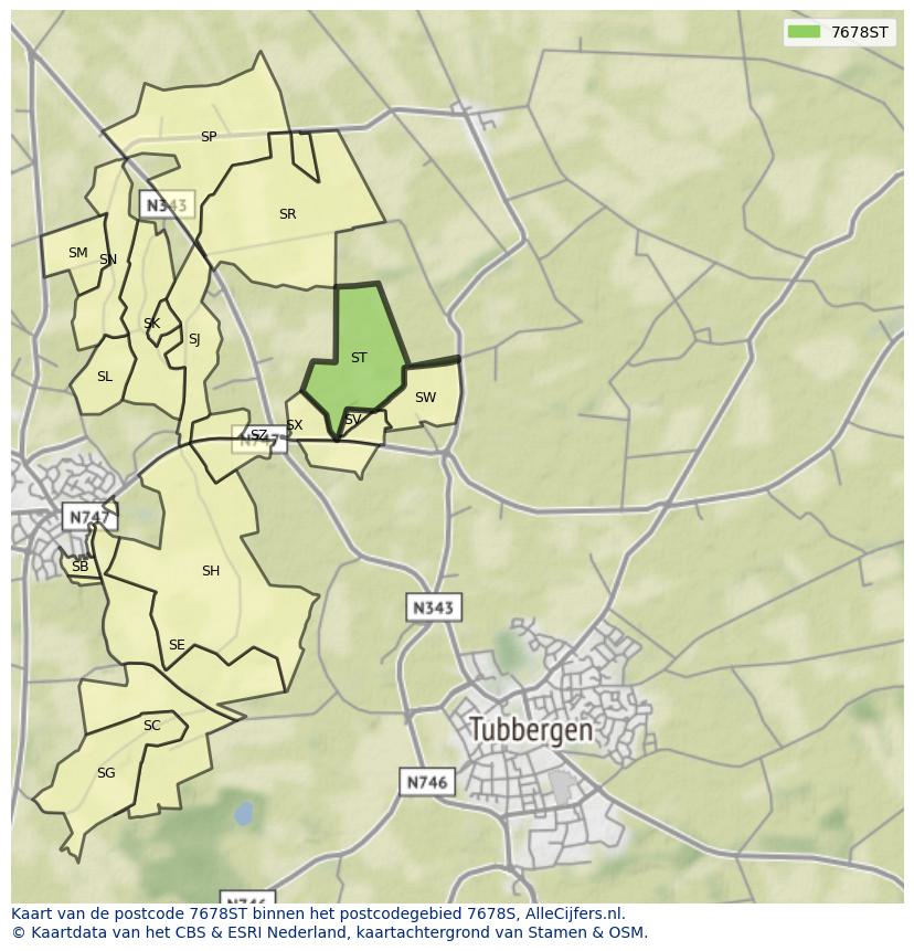 Afbeelding van het postcodegebied 7678 ST op de kaart.