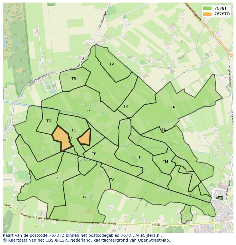 Afbeelding van het postcodegebied 7678 TD op de kaart.