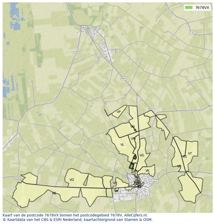 Afbeelding van het postcodegebied 7678 VX op de kaart.