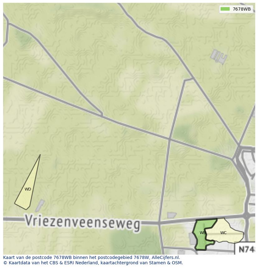 Afbeelding van het postcodegebied 7678 WB op de kaart.
