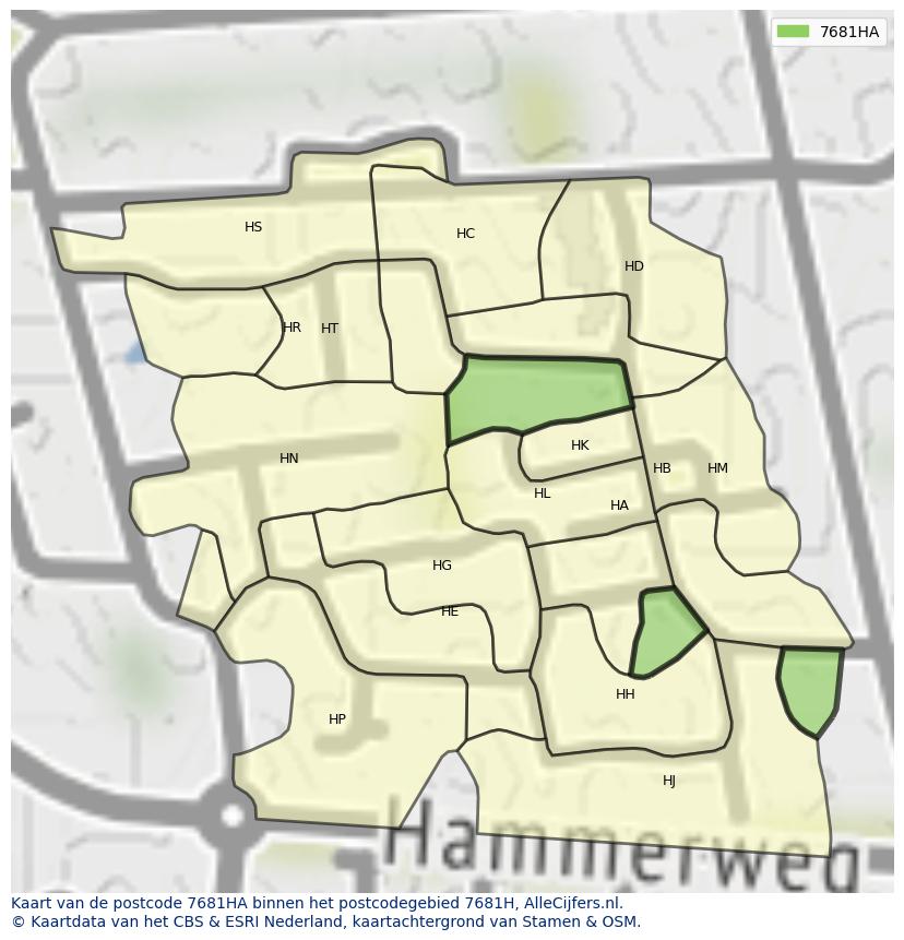 Afbeelding van het postcodegebied 7681 HA op de kaart.