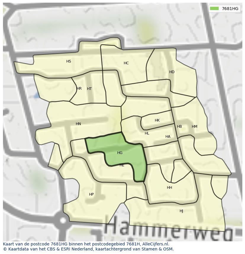 Afbeelding van het postcodegebied 7681 HG op de kaart.
