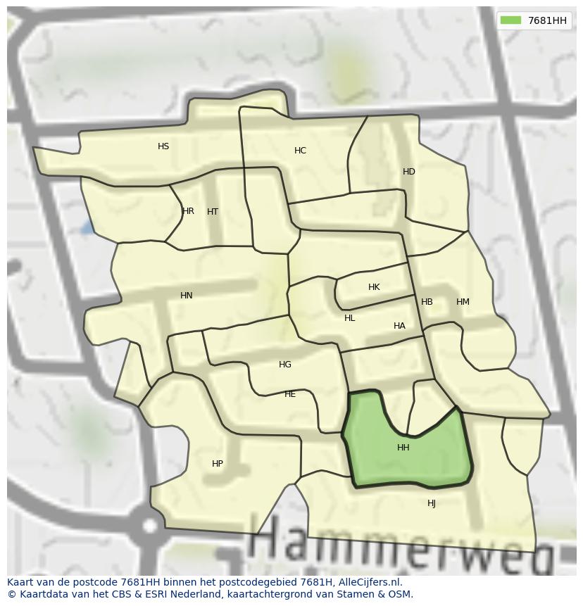 Afbeelding van het postcodegebied 7681 HH op de kaart.