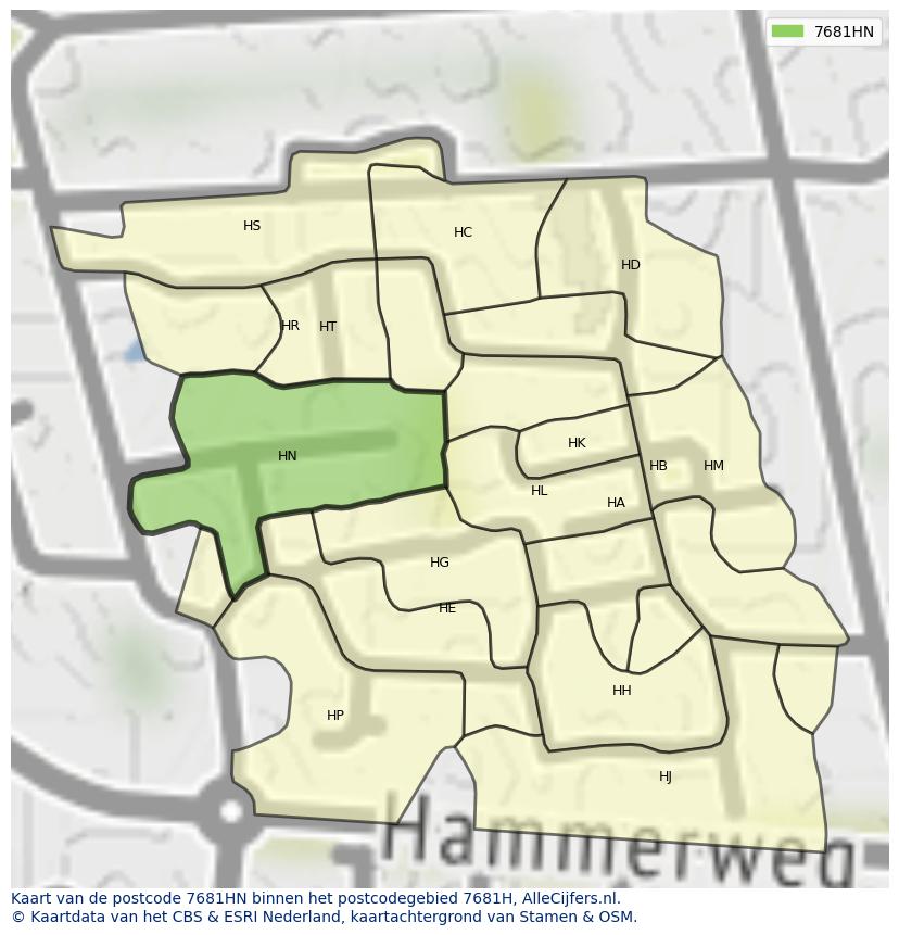 Afbeelding van het postcodegebied 7681 HN op de kaart.