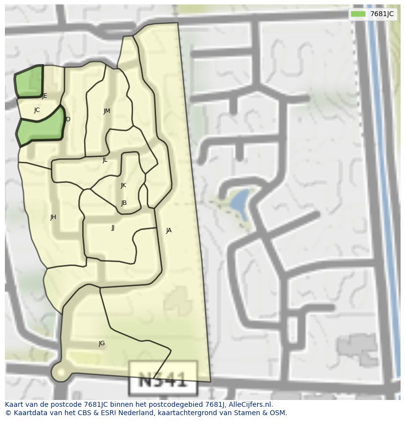 Afbeelding van het postcodegebied 7681 JC op de kaart.
