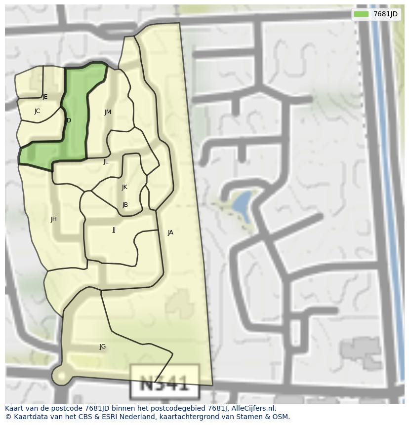 Afbeelding van het postcodegebied 7681 JD op de kaart.