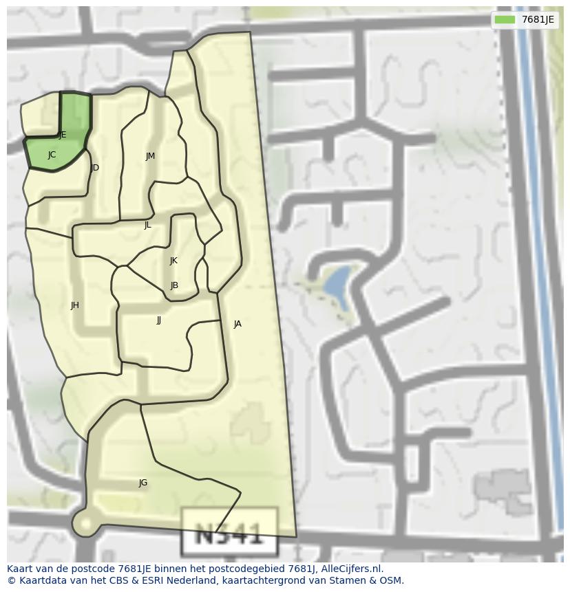 Afbeelding van het postcodegebied 7681 JE op de kaart.