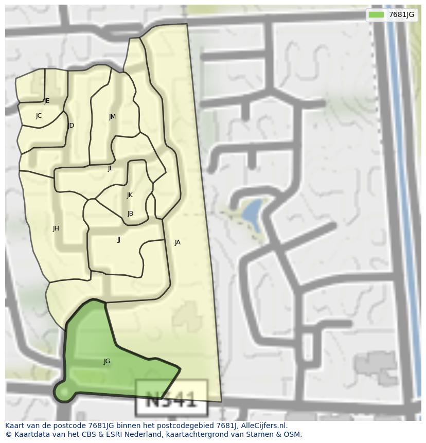 Afbeelding van het postcodegebied 7681 JG op de kaart.