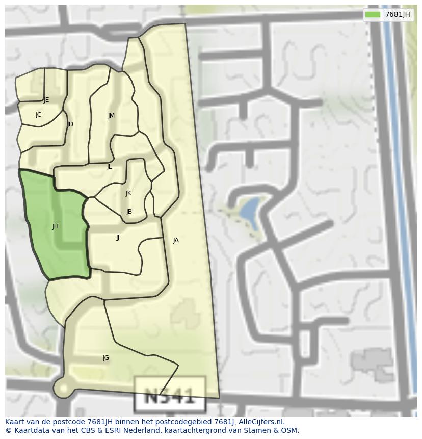 Afbeelding van het postcodegebied 7681 JH op de kaart.