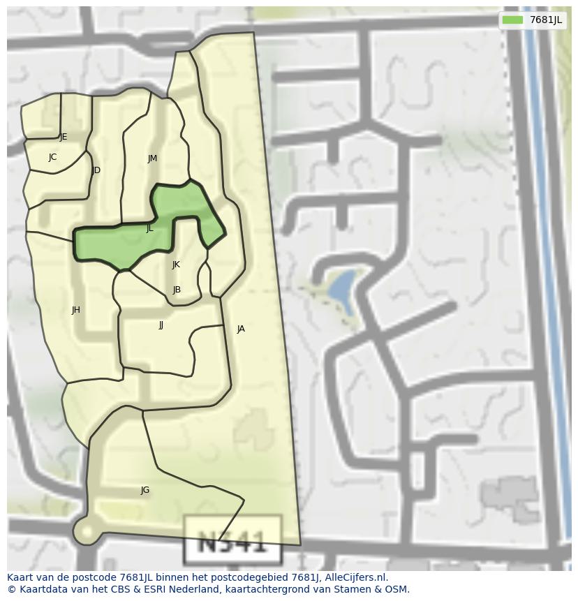 Afbeelding van het postcodegebied 7681 JL op de kaart.