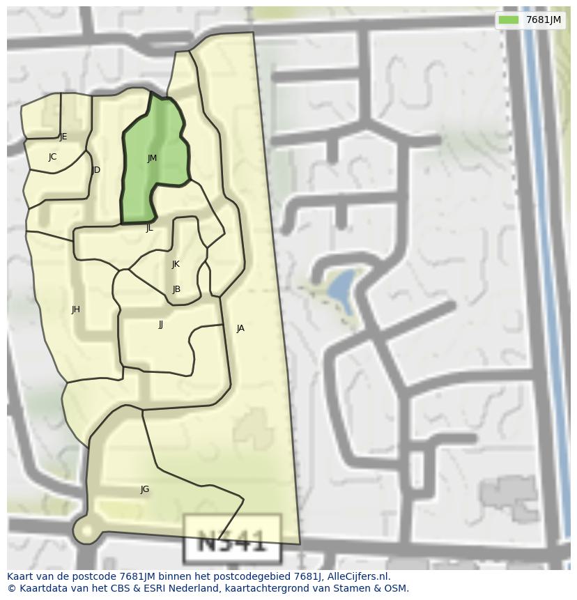 Afbeelding van het postcodegebied 7681 JM op de kaart.