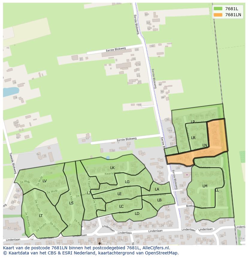 Afbeelding van het postcodegebied 7681 LN op de kaart.