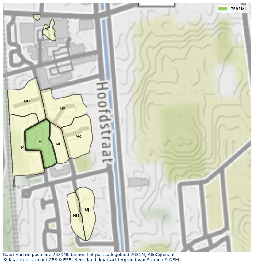 Afbeelding van het postcodegebied 7681 ML op de kaart.