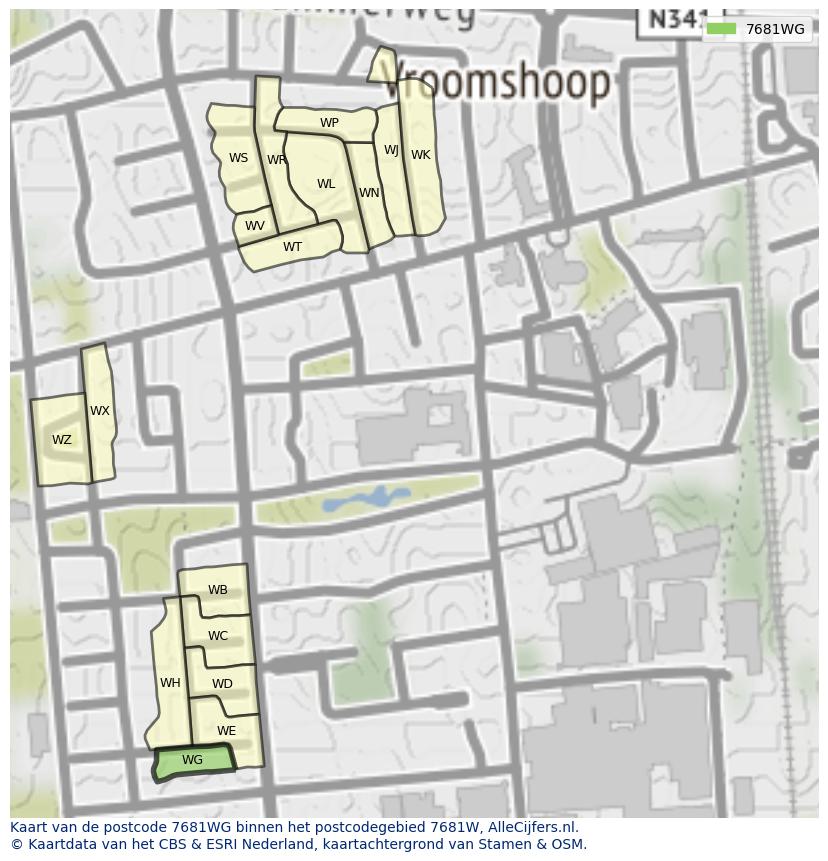 Afbeelding van het postcodegebied 7681 WG op de kaart.