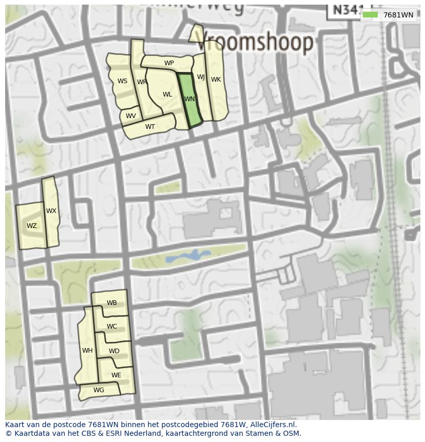 Afbeelding van het postcodegebied 7681 WN op de kaart.