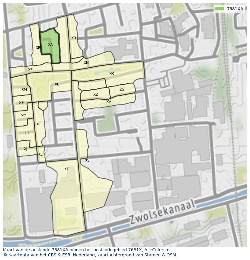 Afbeelding van het postcodegebied 7681 XA op de kaart.