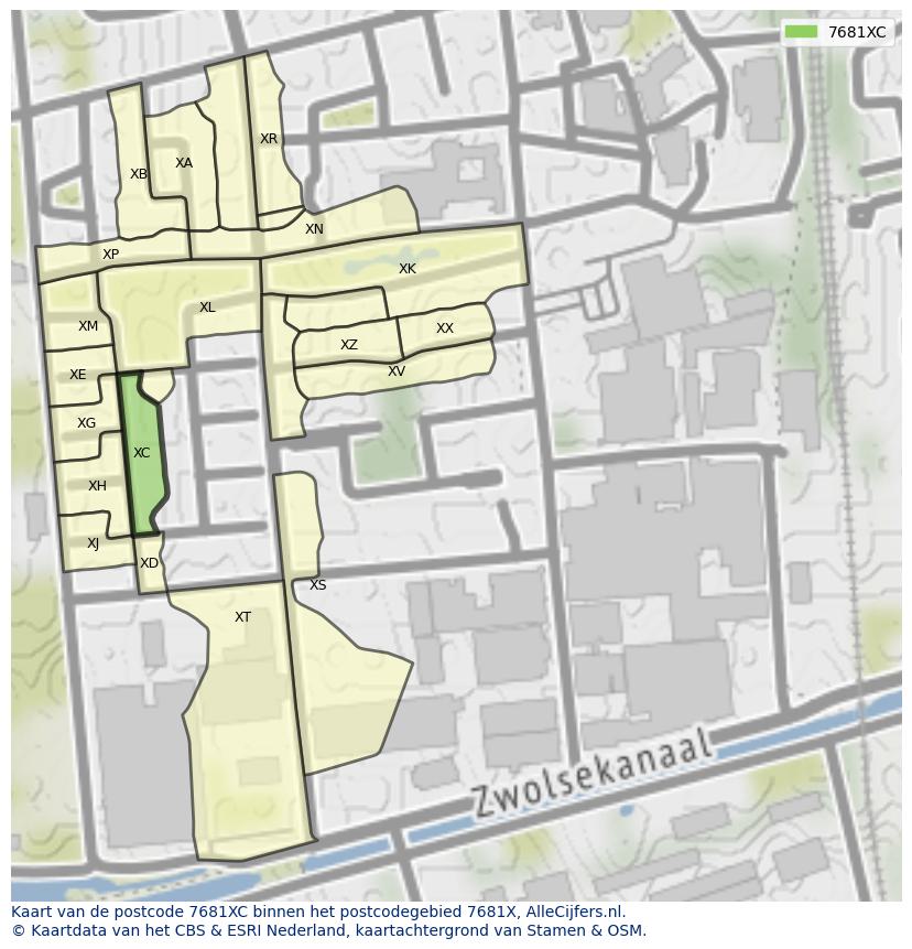 Afbeelding van het postcodegebied 7681 XC op de kaart.