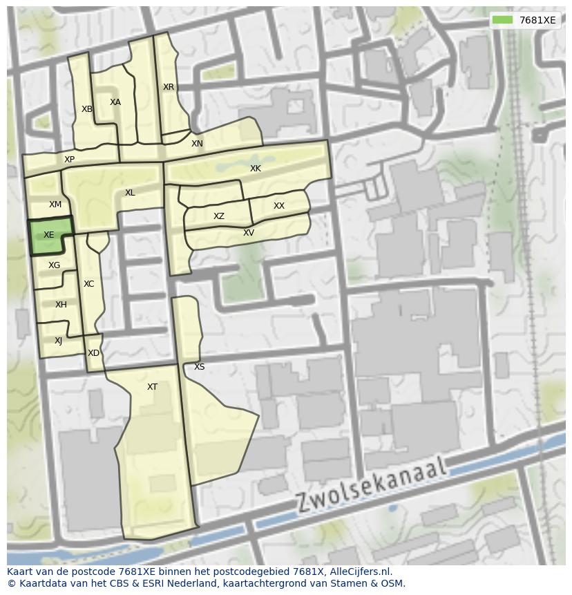 Afbeelding van het postcodegebied 7681 XE op de kaart.