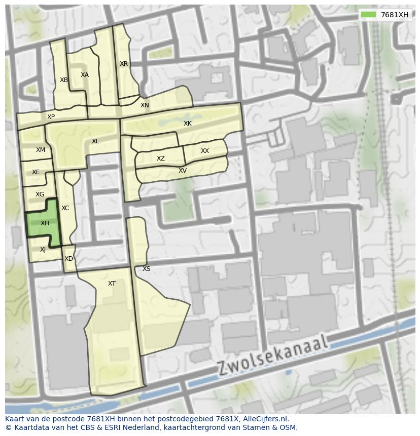 Afbeelding van het postcodegebied 7681 XH op de kaart.