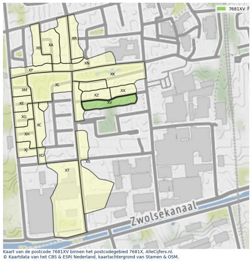 Afbeelding van het postcodegebied 7681 XV op de kaart.