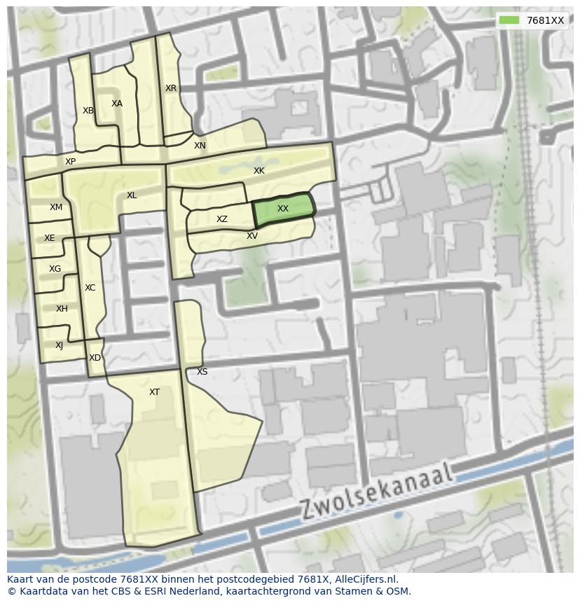 Afbeelding van het postcodegebied 7681 XX op de kaart.