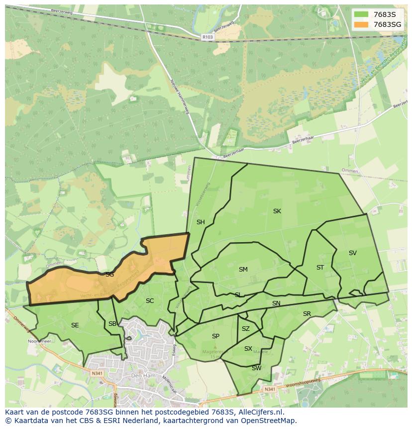 Afbeelding van het postcodegebied 7683 SG op de kaart.