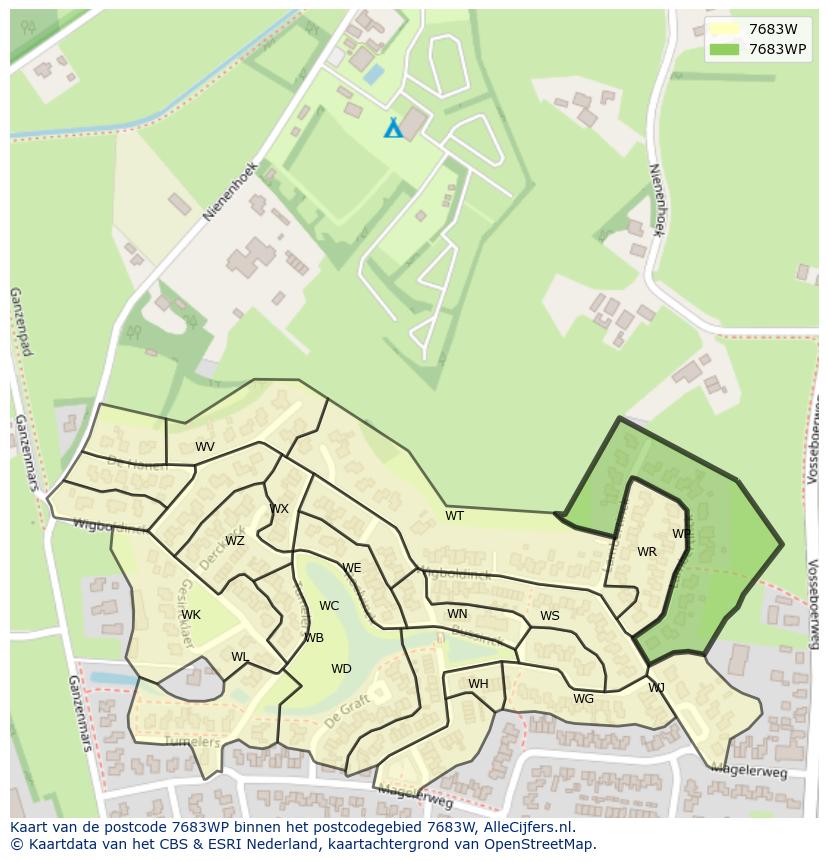 Afbeelding van het postcodegebied 7683 WP op de kaart.