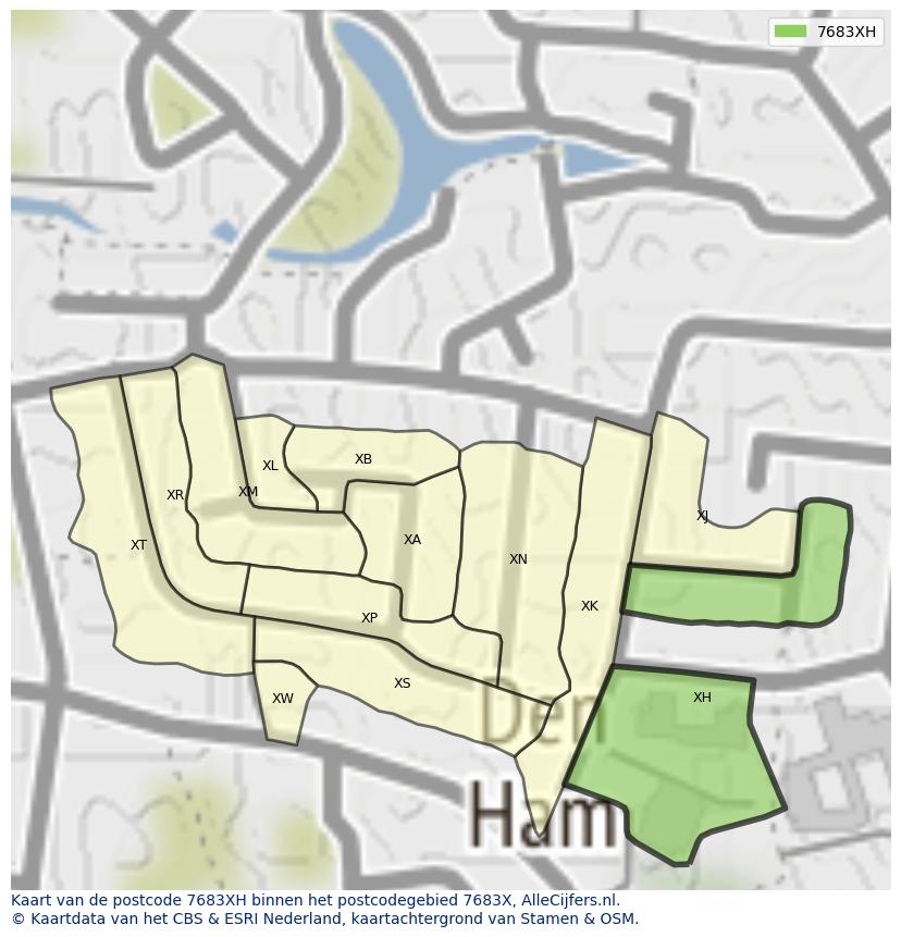 Afbeelding van het postcodegebied 7683 XH op de kaart.