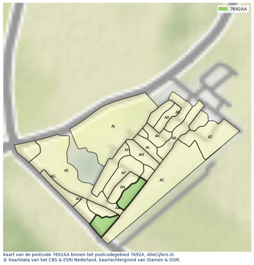 Afbeelding van het postcodegebied 7692 AA op de kaart.
