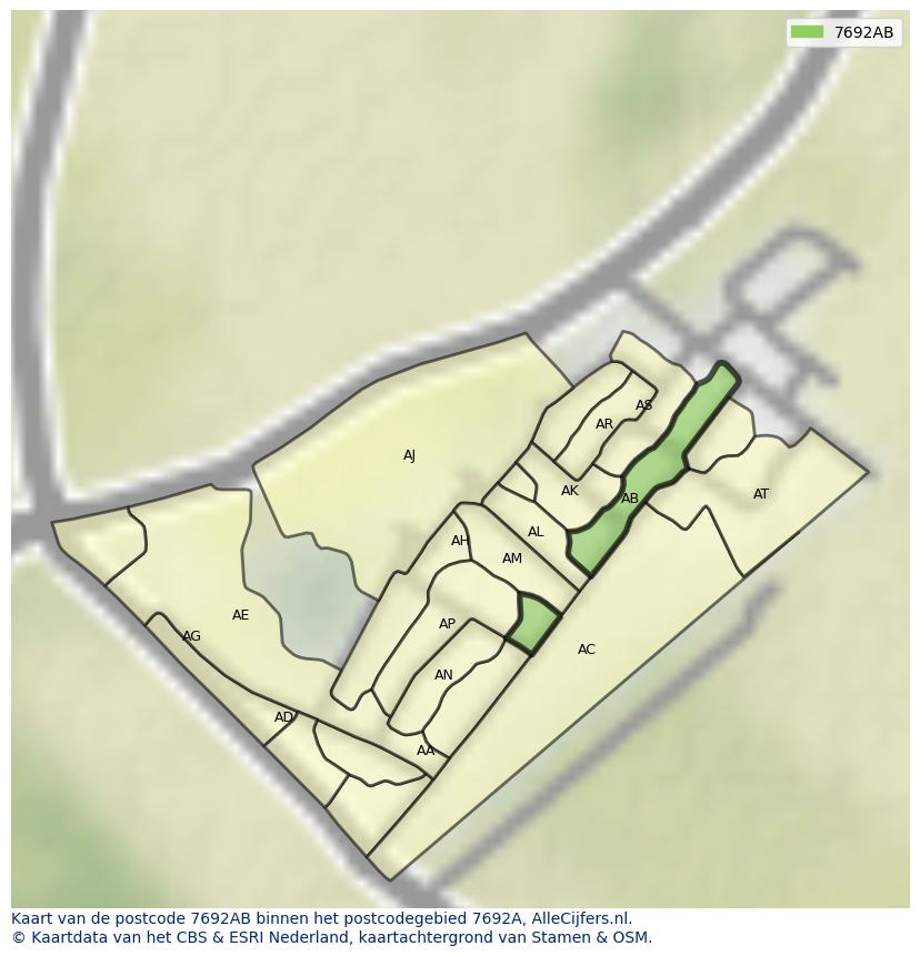 Afbeelding van het postcodegebied 7692 AB op de kaart.