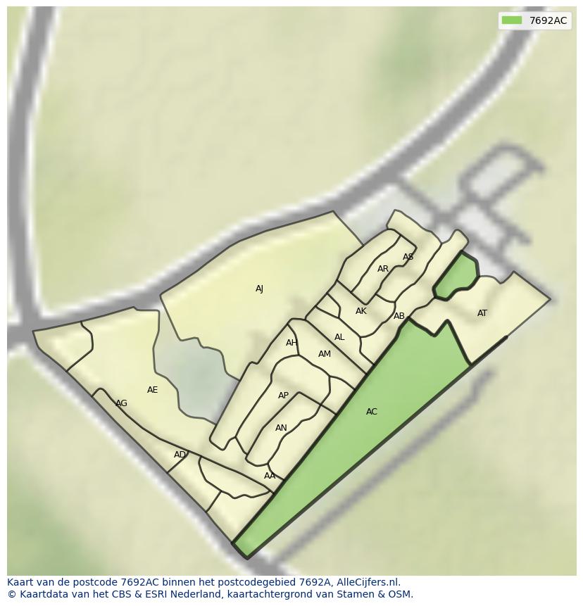 Afbeelding van het postcodegebied 7692 AC op de kaart.