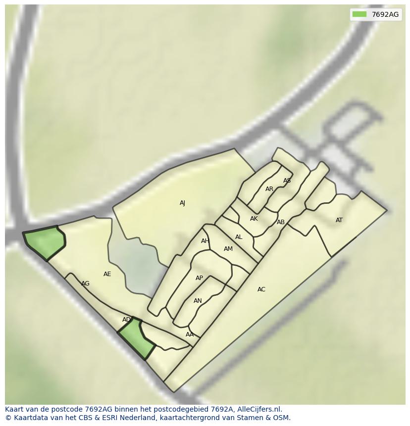 Afbeelding van het postcodegebied 7692 AG op de kaart.