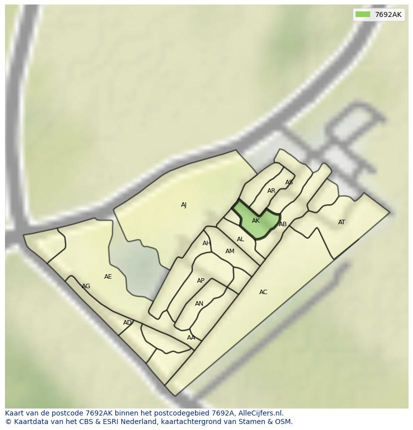 Afbeelding van het postcodegebied 7692 AK op de kaart.
