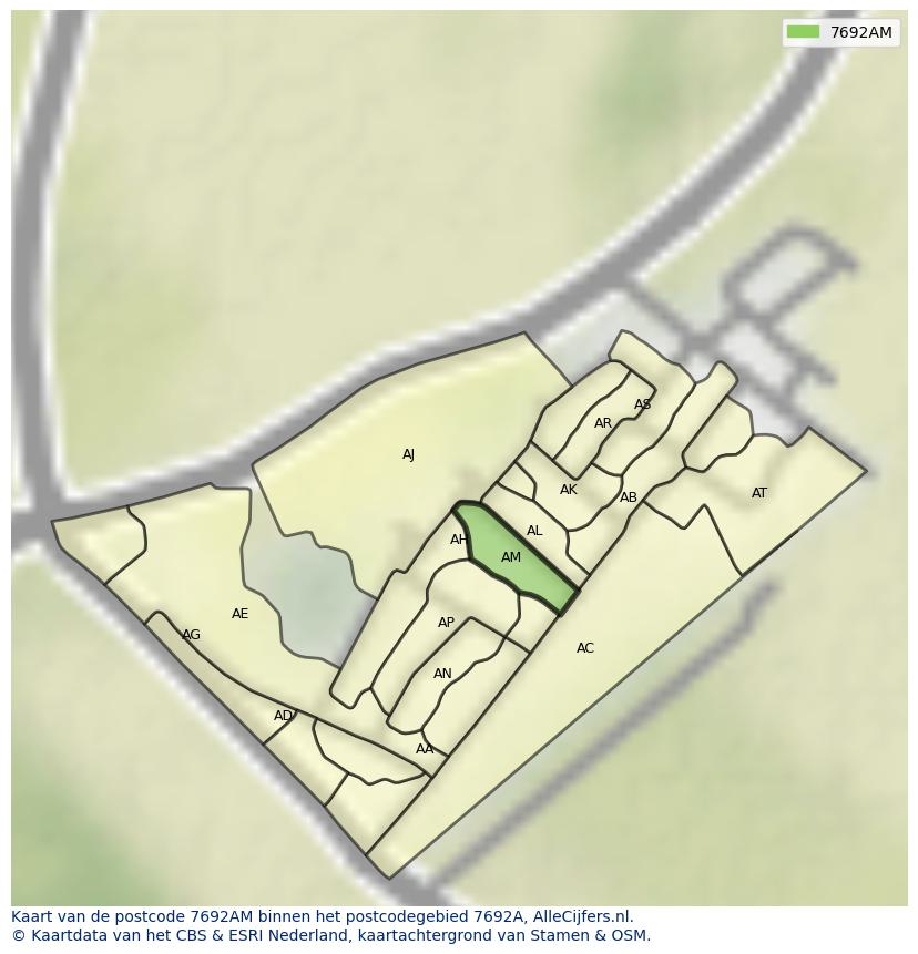 Afbeelding van het postcodegebied 7692 AM op de kaart.